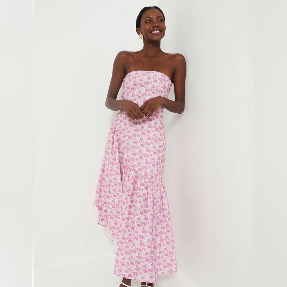 Hyacinth House Pink and White Floral Ruffle Hem Camellia Dress